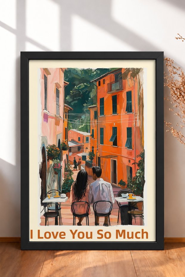 I Love You so Much – Double-Framed Painting with Inscription, Italy Poster, Living Room, Kitchen, Wall Decor, Itp152.