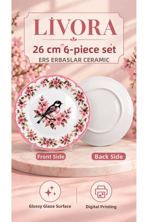 Pink Garden 6-Piece Dinnerware Set, Plate (26 cm)