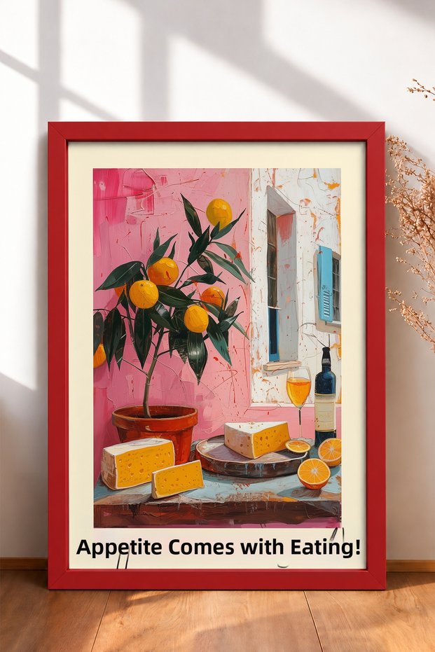 L'Appetito Vien Mangiando Cheese Feast Framed Painting Italy Poster Wall Decor Itp180