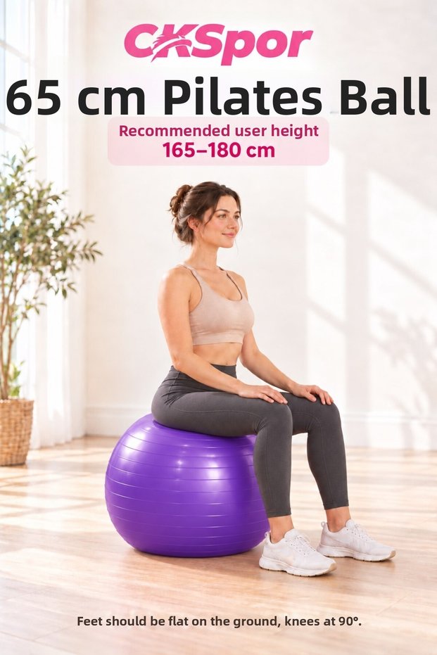 65 cm Pilates Ball, for Individuals with a Height Range of 165–180 cm + Pump.