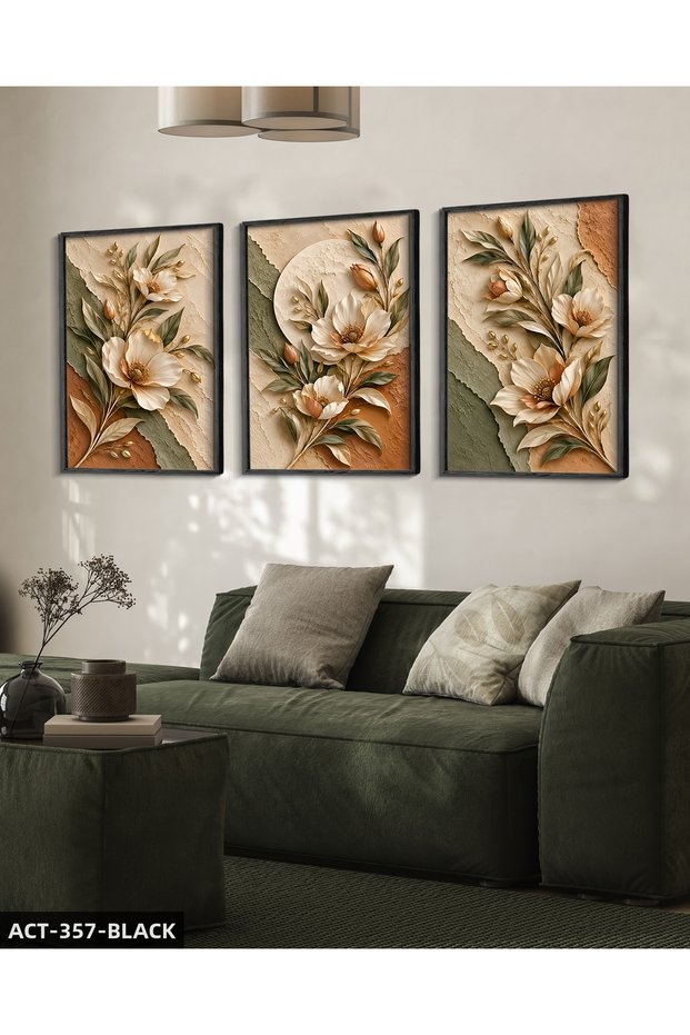 Textured Appearance Soft Color Flower 3 Piece Wooden Framed Painting Act