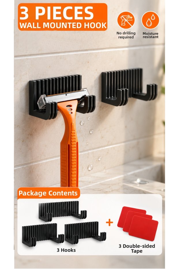 3 Adhesive Razor and Shaving Blade Holders – Drill-Free, Tile and Ceramic Compatible, 3D Printed Wall-Mounted Razor Holder.