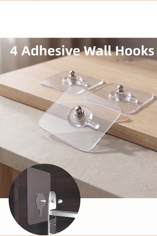 Punch-Free, Strong Adhesive Shelf Brackets, Wall Screws, and Clothes/Furniture Hangers, Set of 4.