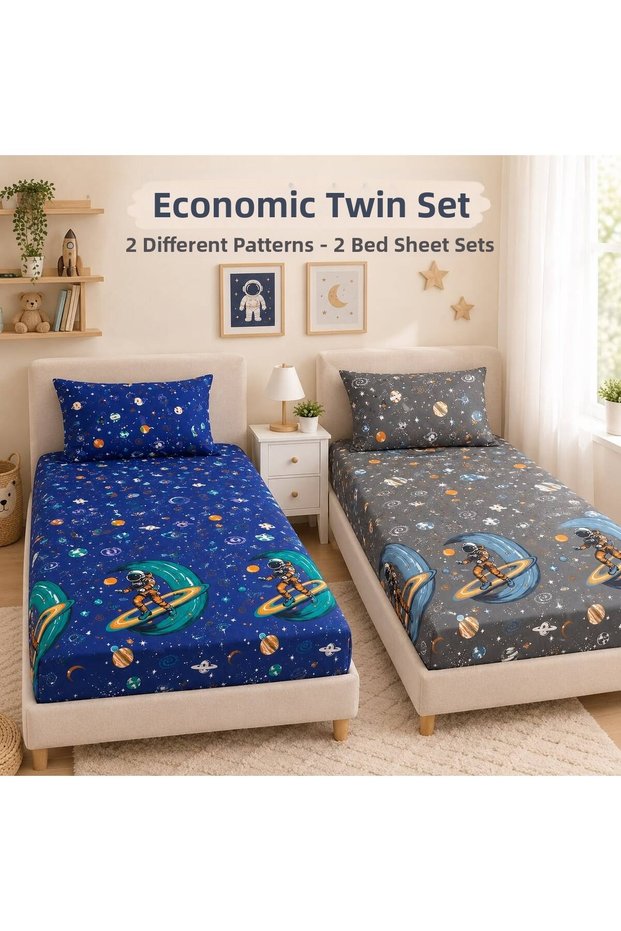 2-Piece Economical Elastic Children's Bed Sheet Set 100 X 200 cm 2 Sheets + 2 Pillowcases