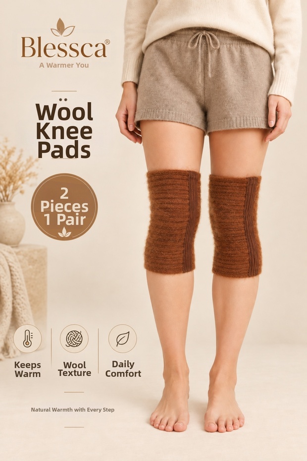 Wool Knee Pads, Thermal, Wool-Lined, Medical, Motorcycle, Thermal, Women's and Men's, Wool, Winter, Camel Hair, Color