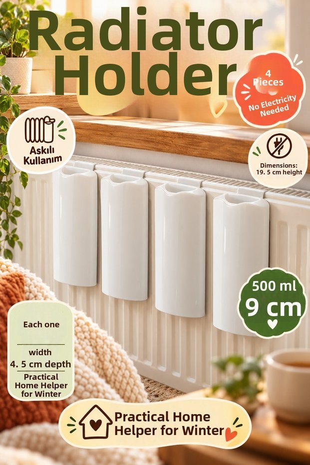 Set of 4 White Radiator Water Containers, Each 500 ml, Hanging Radiator Water Reservoirs, Radiator Accessories for Home Use