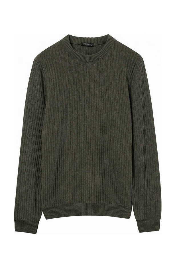 Khaki Regular Crew Neck Basic Thick Knit Sweater Tmnaw27Kz00047