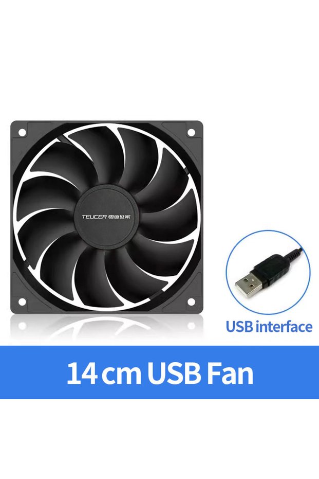 NO RGB black 14cm USB Fan Teucer USB Cooling Fan 8/12/14cm 5V Exhaust with Metal Mesh Foot Mat for R