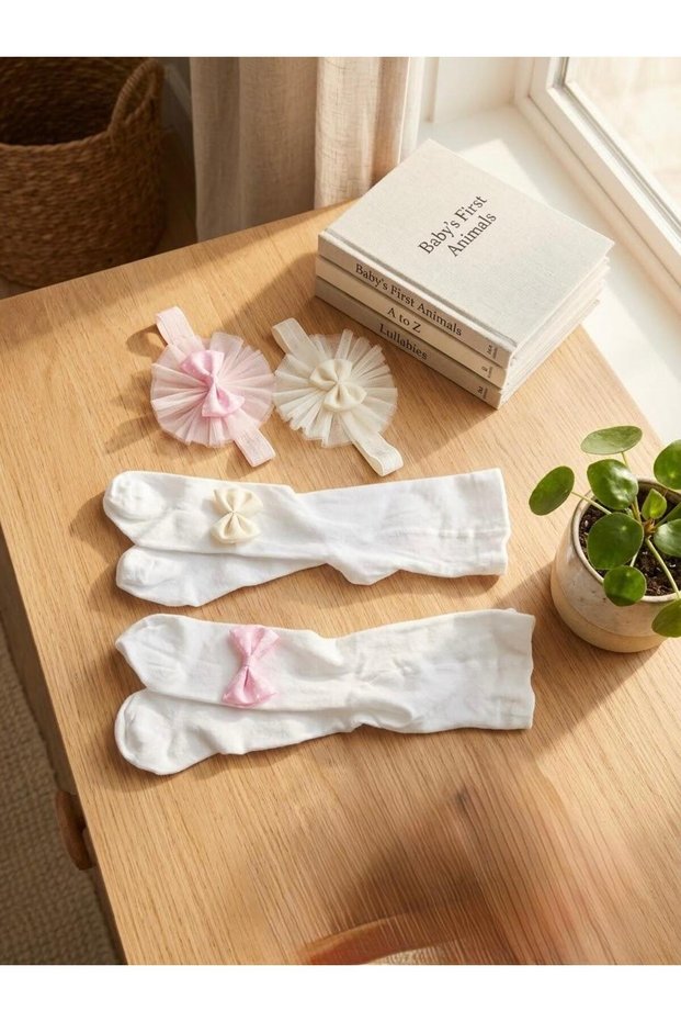 Banadana Pantyhose Set of 2 Baby Girl & Child Cotton Solid Color Pantyhose Newborn Hospital Release Mevlütlük