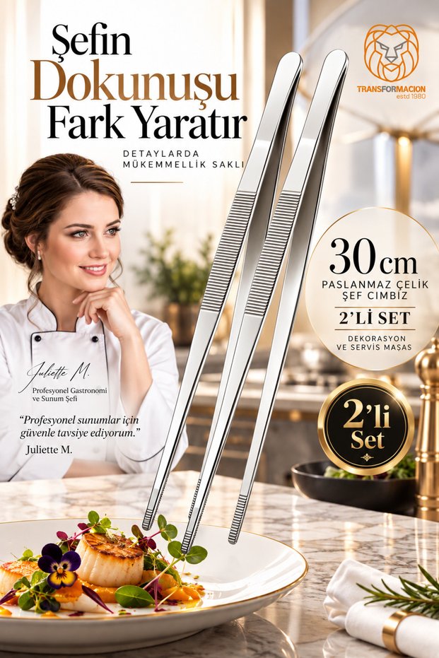 2-Piece Stainless Steel Chef Tongs Set, 30 Cm, for Decoration and Serving, 719806, A.Milano Design.