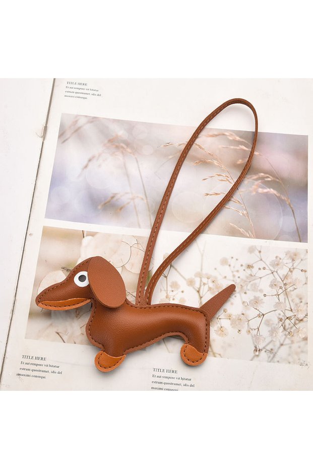 brown Classic Cute Puppy Dog Bag Pendant Key Chain Fashion PU Leather Dachshund Key Ring Accessories