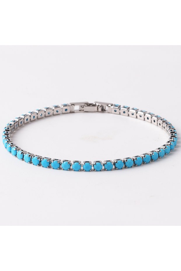 3mm silver New Blue Turquoise 3mm CZ 1 Row Tennis Chain Necklace Hip Hop Iced Out Natural Stone Chok
