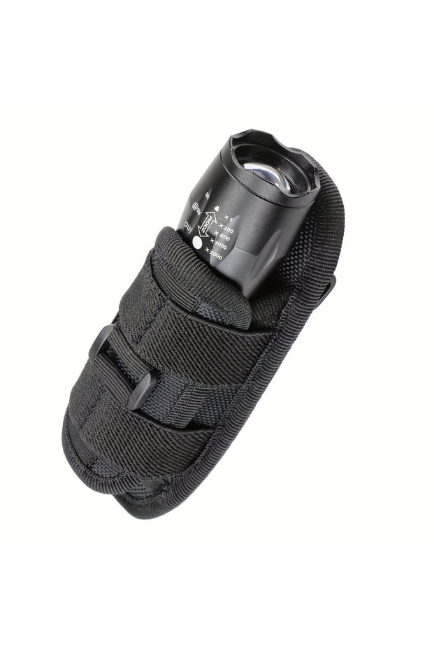 Black Tactical Flashlight Pouch Holster, Rotatable Holder Belt Clip Tactical Torch Carry Case with 3