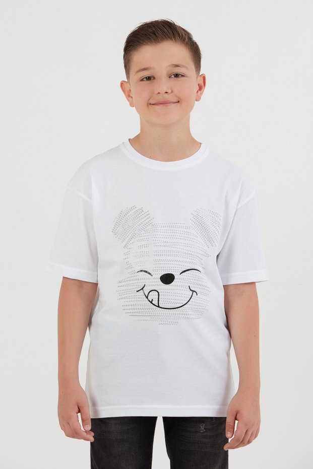 Teddy Bear Printed Crew Neck Boys T-Shirt