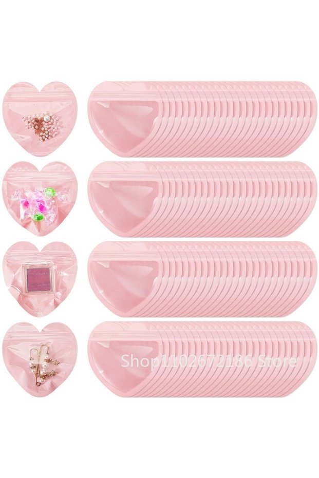 123 Other 80PCS 10-100 Pcs Cute Pink Heart-shaped Self-sealed Gift Bag, Party Valentine's Day Weddin