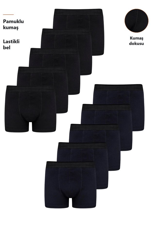 Men's 10-Piece Cotton Slim Fit Black-Navy Blue Boxer Set – Wide Size Range