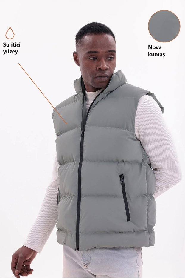 Men's Nova Fabric Puffer Vest with Lightweight Filling, Zippered Pocket, Water-Repellent, Relaxed Fit