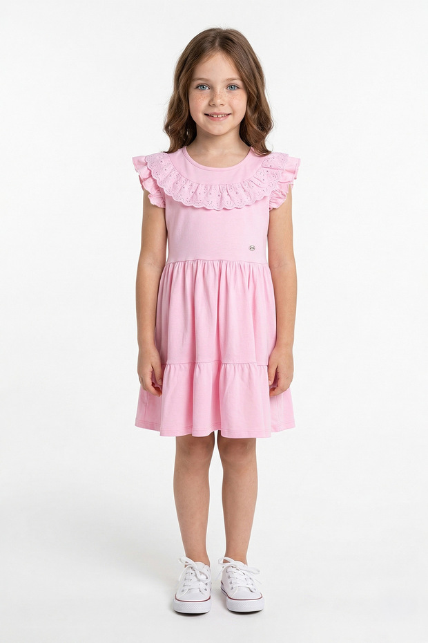 Lace Detailed Ruffled Sleeves Girls' Dress