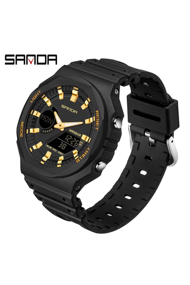 6016 Black Gold SANDA Top Luxury Men's Quartz Watches Waterproof Men Military Sport Watch Relogio Ma