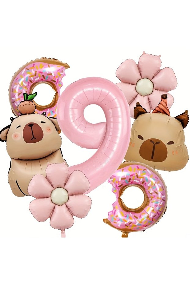 32inch 9 Cartoon Dolphin Pink Daisy Flower Happy Birthday Balloon Doughnut Set 32inch Pink Digit Cap