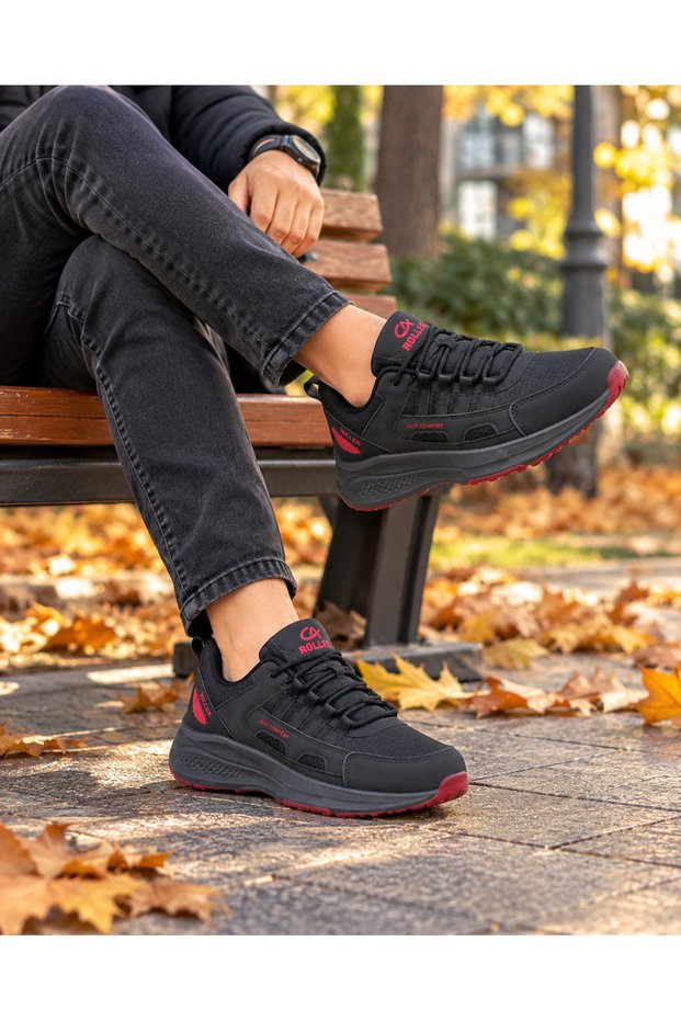 Unisex Waterproof Sneakers - Black Red