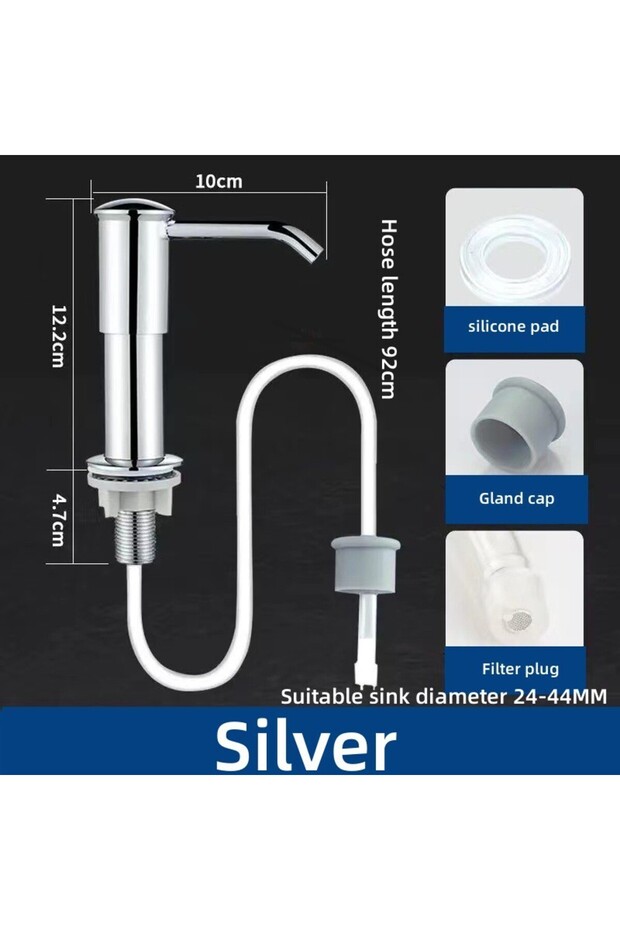 silver Kitchen Counrtertop Dishes Dispenser with Extention Tube Hand Press Soap Liquid Pump Plastic