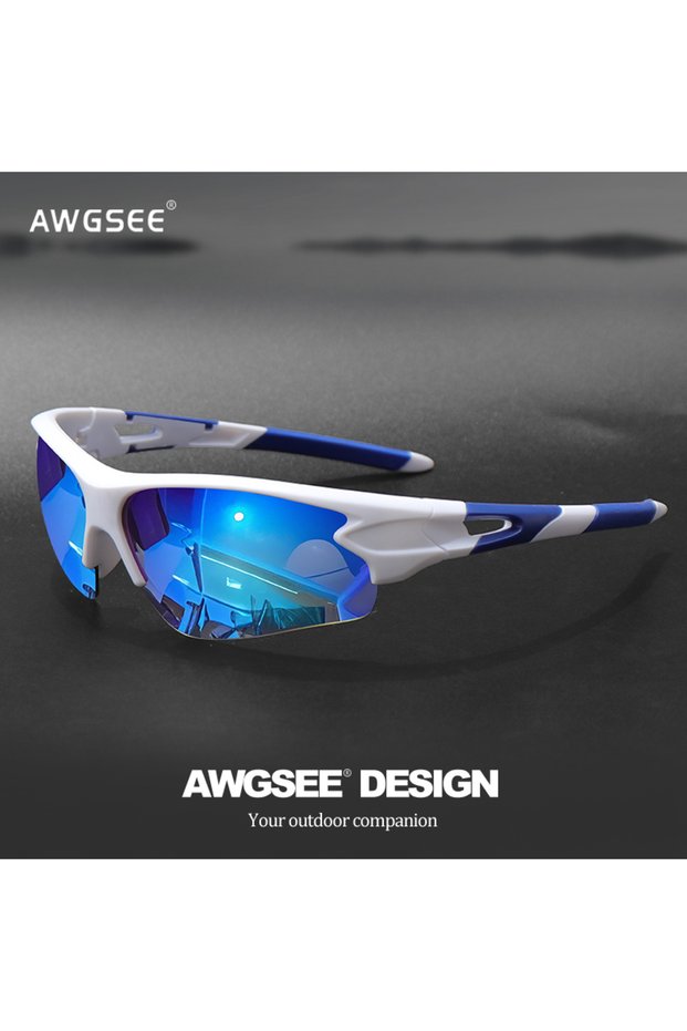 c10 white blue Sports Sunglasses for Men & Women – Semi-Rimless UV400 Protection for Baseball, Runni