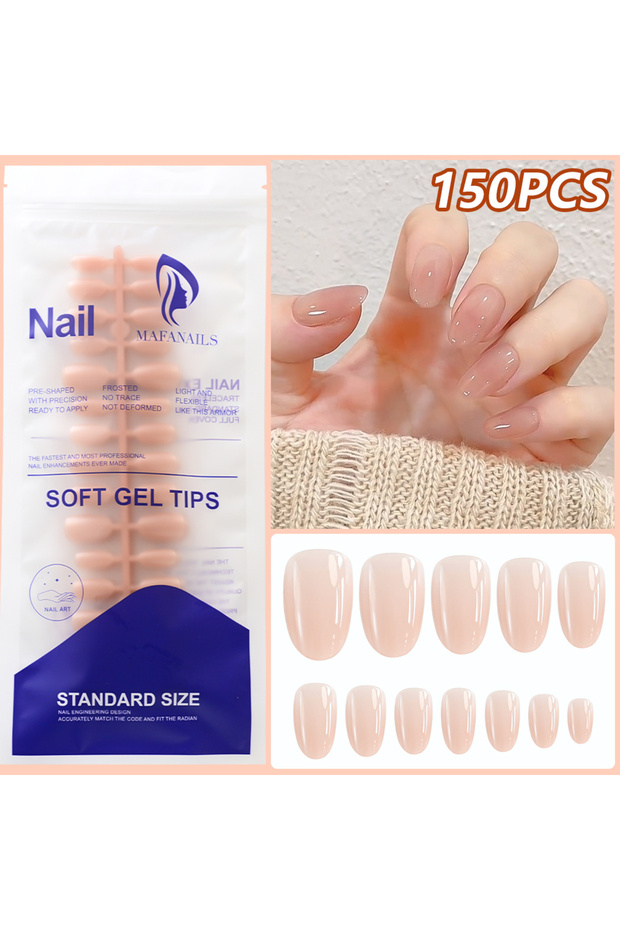 1 150Pcs Gradient Nude Short Almond Fake Nails XS/S/M Size Glossy Full Cover Press On Nail for Women