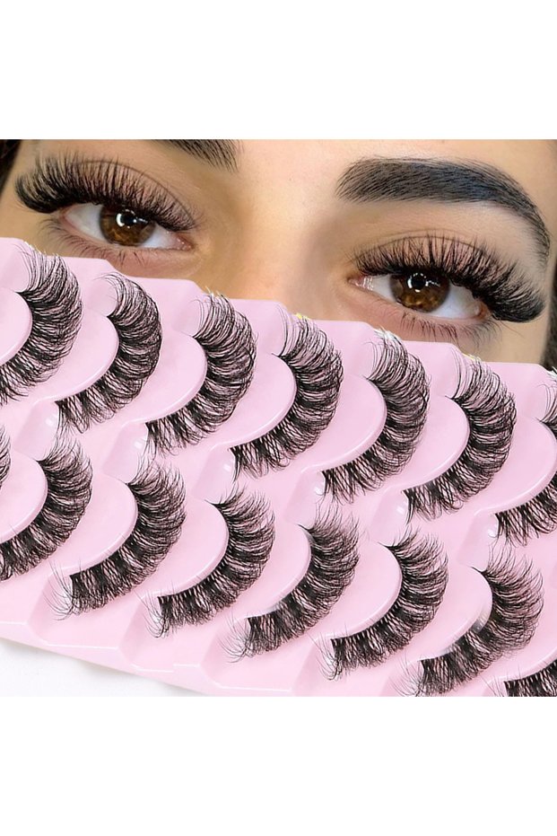 D 10 Pairs False Eyelashes 6D Super Fluffy Wispy Faux Mink Eyelashes Cat Eye Effect Dramatic Lashes