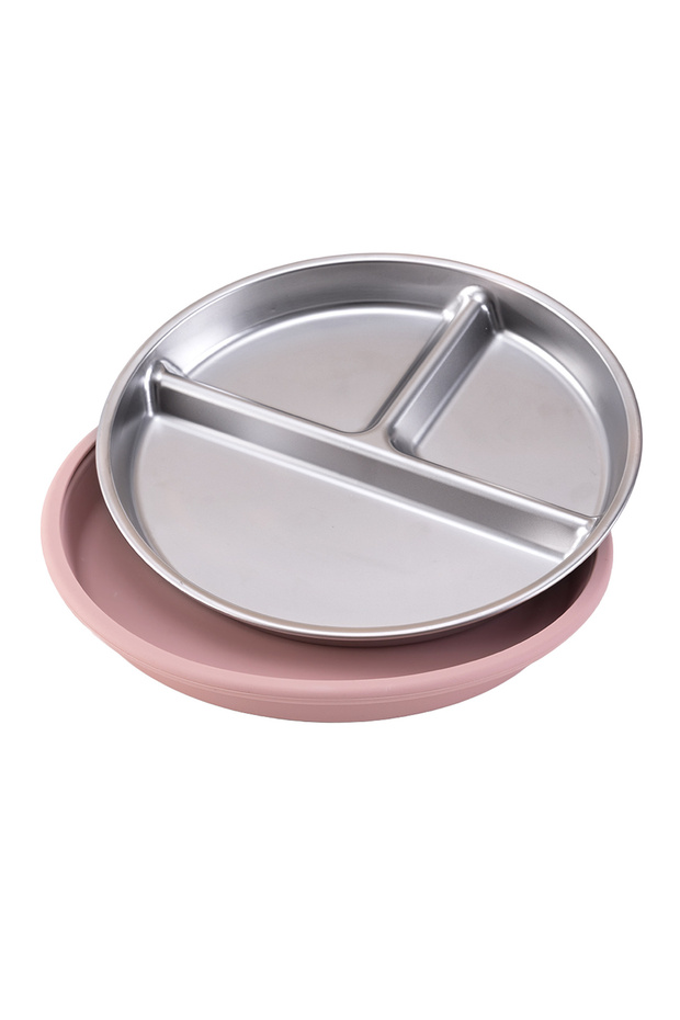11-dasty lilac Color Kids 1PCS Stainless Steel Plate Detachable Suction Dishes Baby Feeding Sucker B