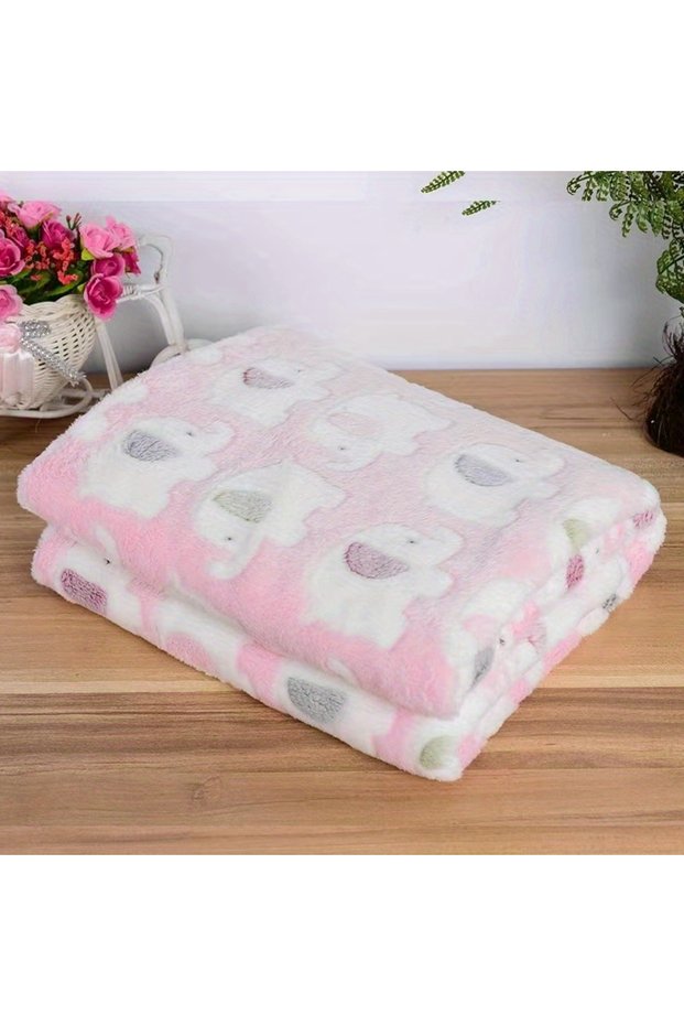 104x76cm Pink Soft and Cozy Cartoon Elephant Pet Blanket for Dogs and Cats Flannel Throw for Puppies