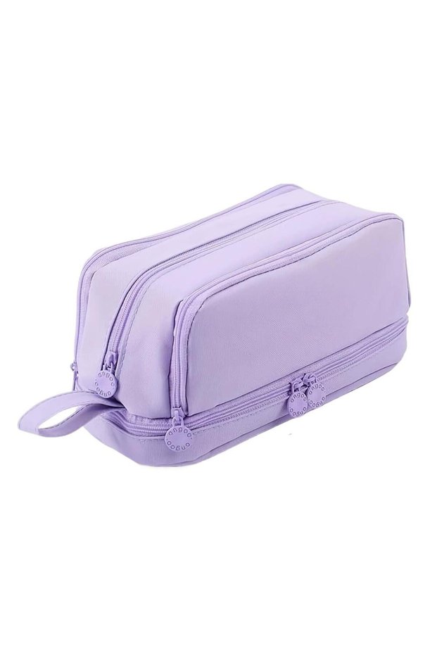 PURPLE Macaron Color Large Capacity Pencil Case Multi Layer Compartments Eco Friendly Material Zippe