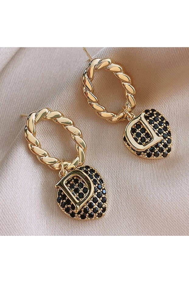 brass 2026 New Heart Shaped Earrings Fashion Golden Earrings D Letter Zircon Heart Shaped Pendant Re