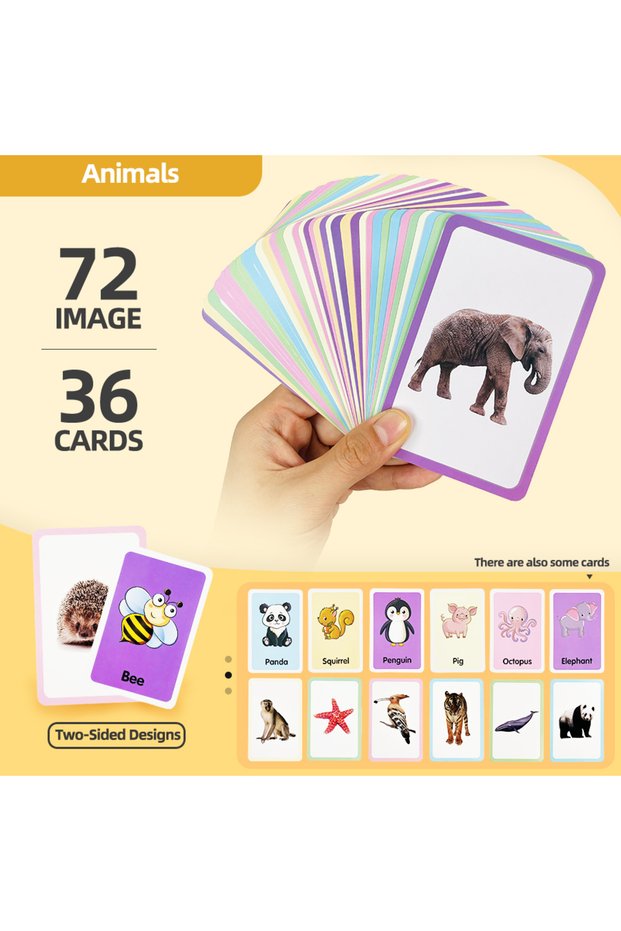 Animals 36 Double-Sided Animal Recognition Cards for Kidsren's Enlightenment and Learning through Pi