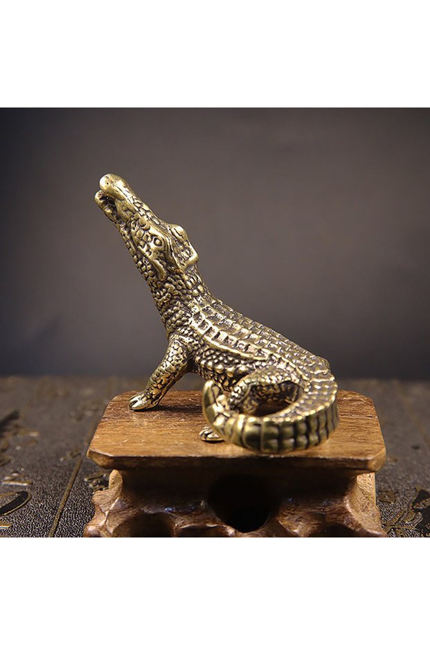 onesize New Antique Bronze Crocodile Miniature Figurines Vintage Brass Mini Alligator Statue Desk Or