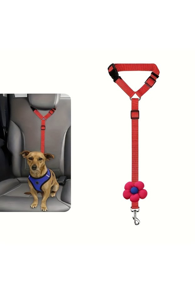 Red 1pc Dog Seat Belt for Vehicle Secure, Pet Car Tether Safety Leash for Dogs In Vehicles, Dog Seat