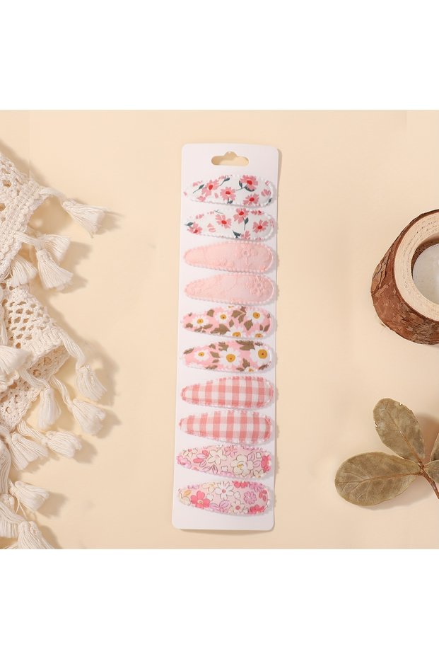 FJ3582-10o 10pcs/set Baby Kids Fresh Print Cotton Alloy Hair Clips Fabric Plaid BB Hairpins Toddler