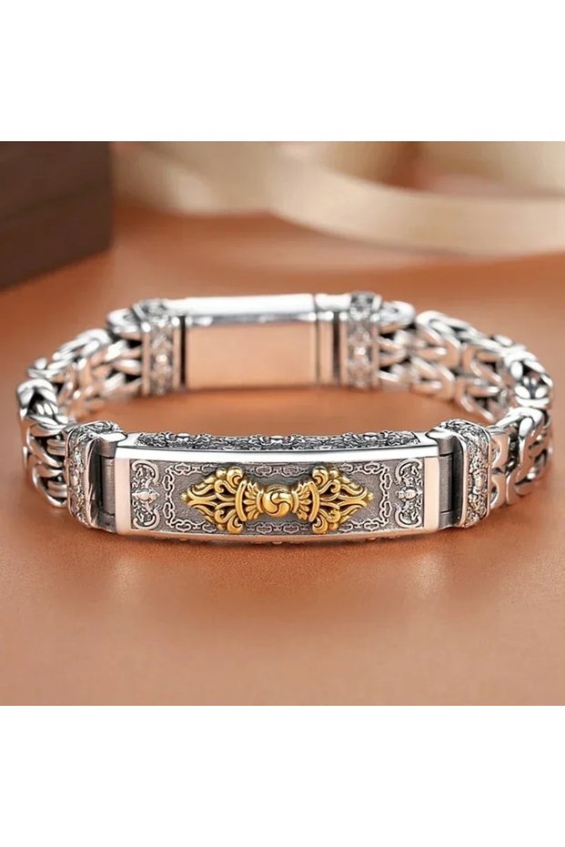 22cm New Silver Color Fashion Jewelry Chinese Style Retro Hipster Men's Bracelet Creative Personalit