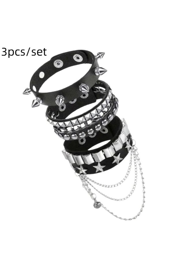 A9 Hot Sale 1 Set Punk Bracelets For Men Women Punk Gothic Spike Rivets PU Leather Bracelet Bangles