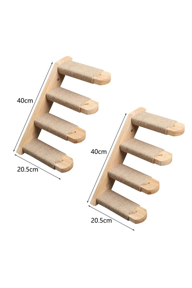 2 pieces Cat Climbing Stairs Wall Mounted Steps Made of Wood and Sisal Rope Scratching Ladder Pet Fu
