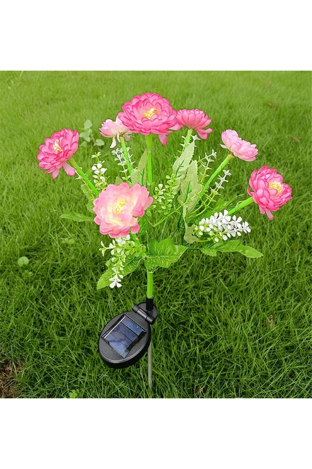 7 Head-pink-1pc Solar Lotus Flower Lawn Lights with Snow Effect, Waterproof Outdoor Garden Stake Lam