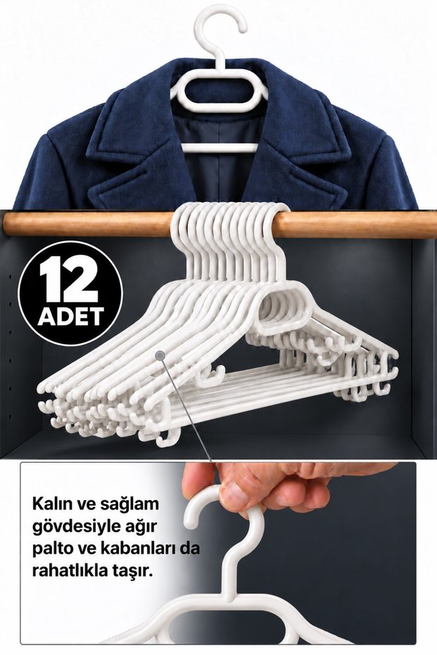 Thick Clothes Hanger Thick Coat Coat Hanger Unbreakable Set of 12 White De227