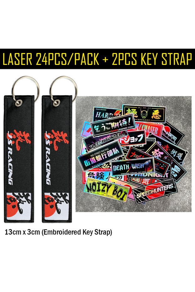 key Ring SET A 24PCS/Pack 12cm Long JDM Samurai Stickers Laser Rainbow Car Window Windshield Motorcy