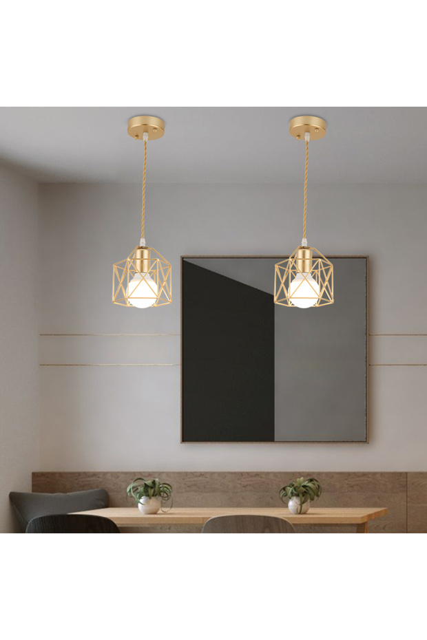 Black Modern LED Pendant Light Iron Gold Black Minimalist Metal Cage Pendant Lamp Living Room Restau
