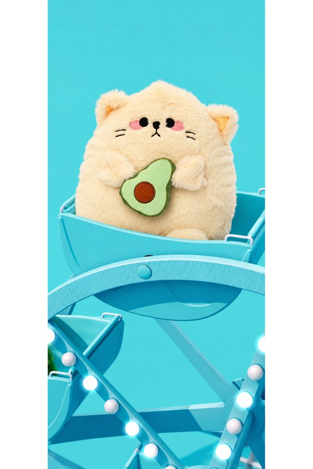 30 cm Soft Pillow, Avocado Cat Plush Toy, Playmate, Cream Color.