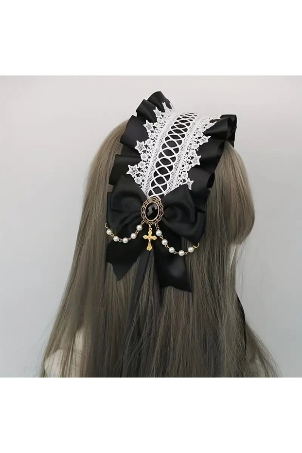 black Women Gothic Lolita Wide Lace Headdress Maid Lace Handmade Versatile Hair Accessories Cute Cos