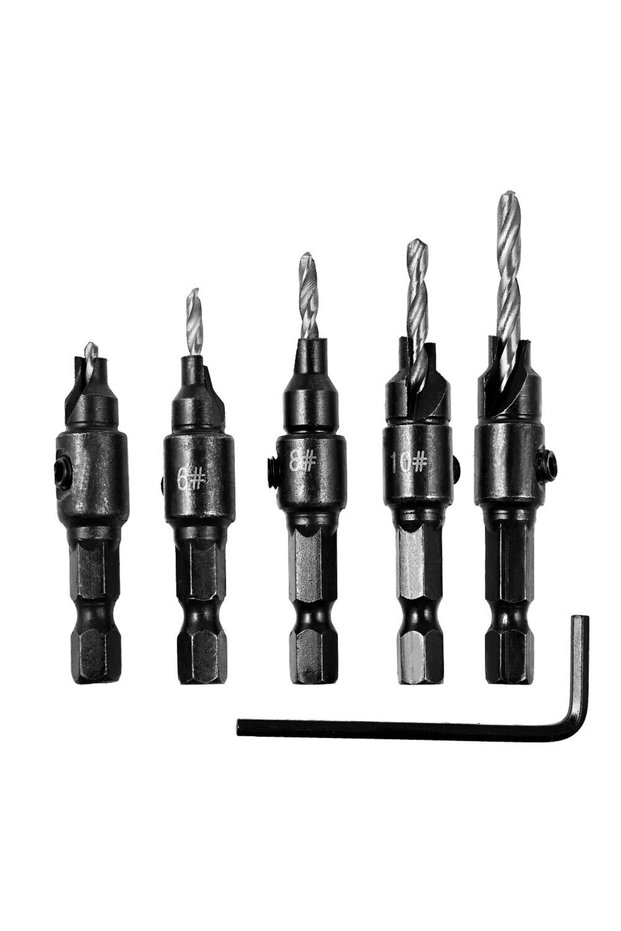 Silver 5pc Woodworking Tapper Hexagon Shank Screw Countersunk Drill Bit Taper Drill Hole Drilling an