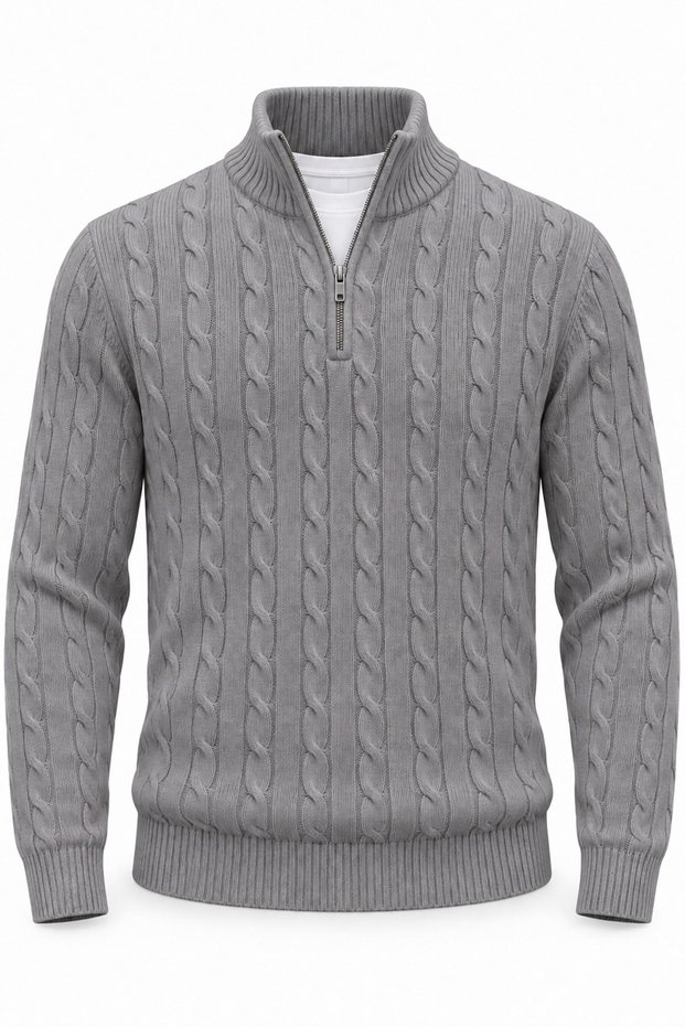 Bardem Braided Half-Zip Men's Knit Sweater - Smoked