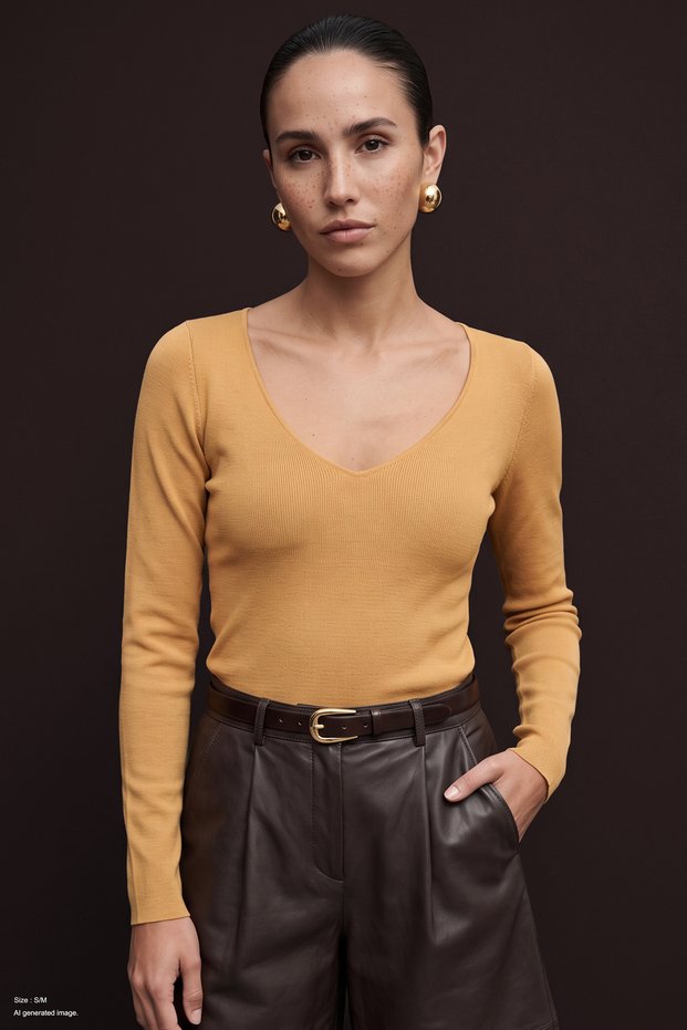 V-Neck Crop Knitwear - Biscuit