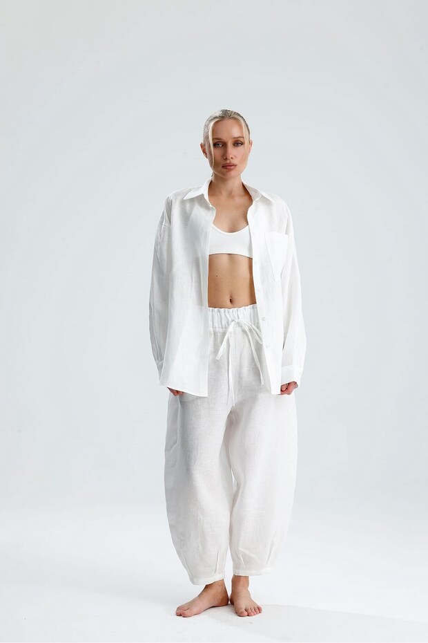 Yellow Linen Carrot Pants Shirt White Suit